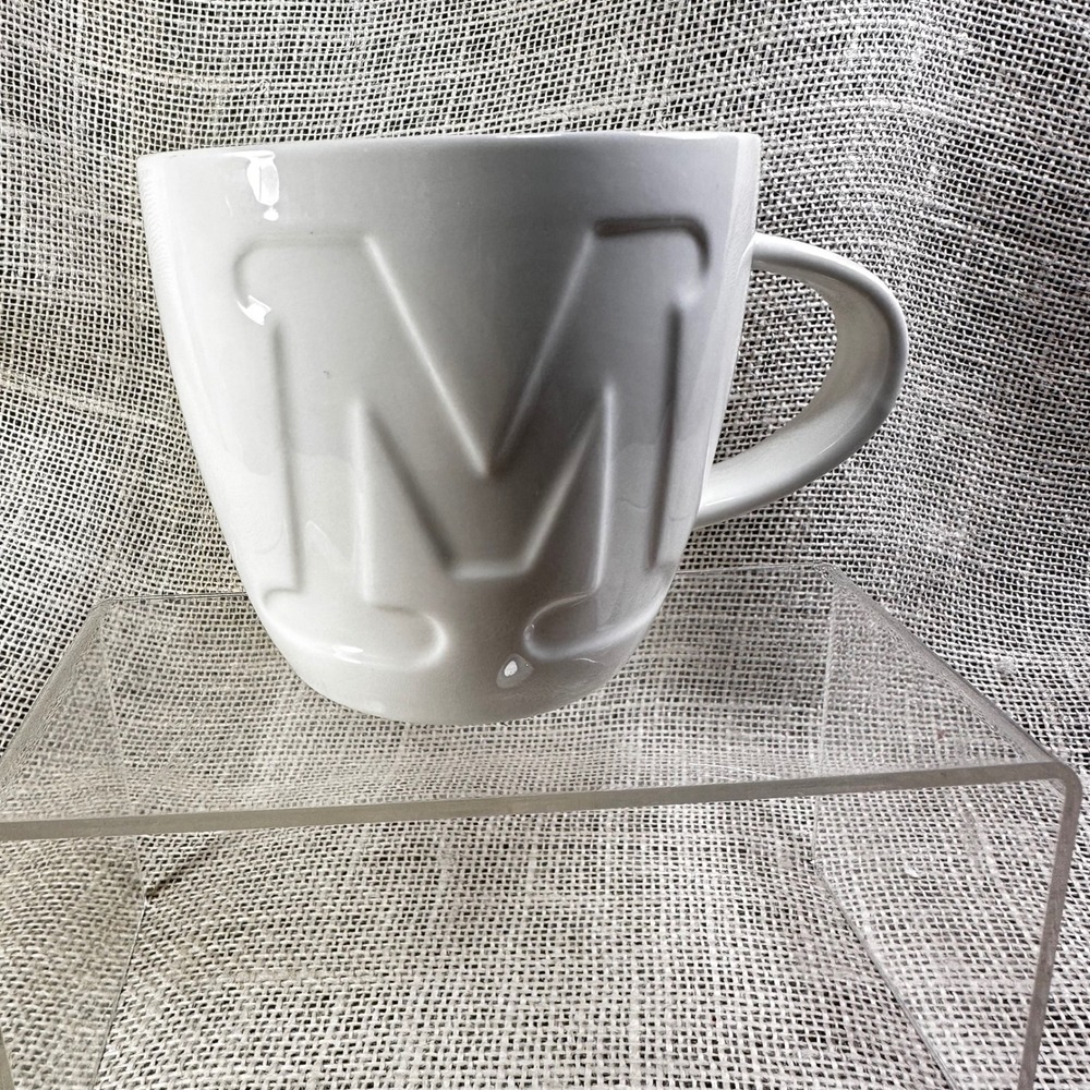 Keith Brymer Jones Alphabet M Mug White Embossed Letter Initial Coffee Tea Cup